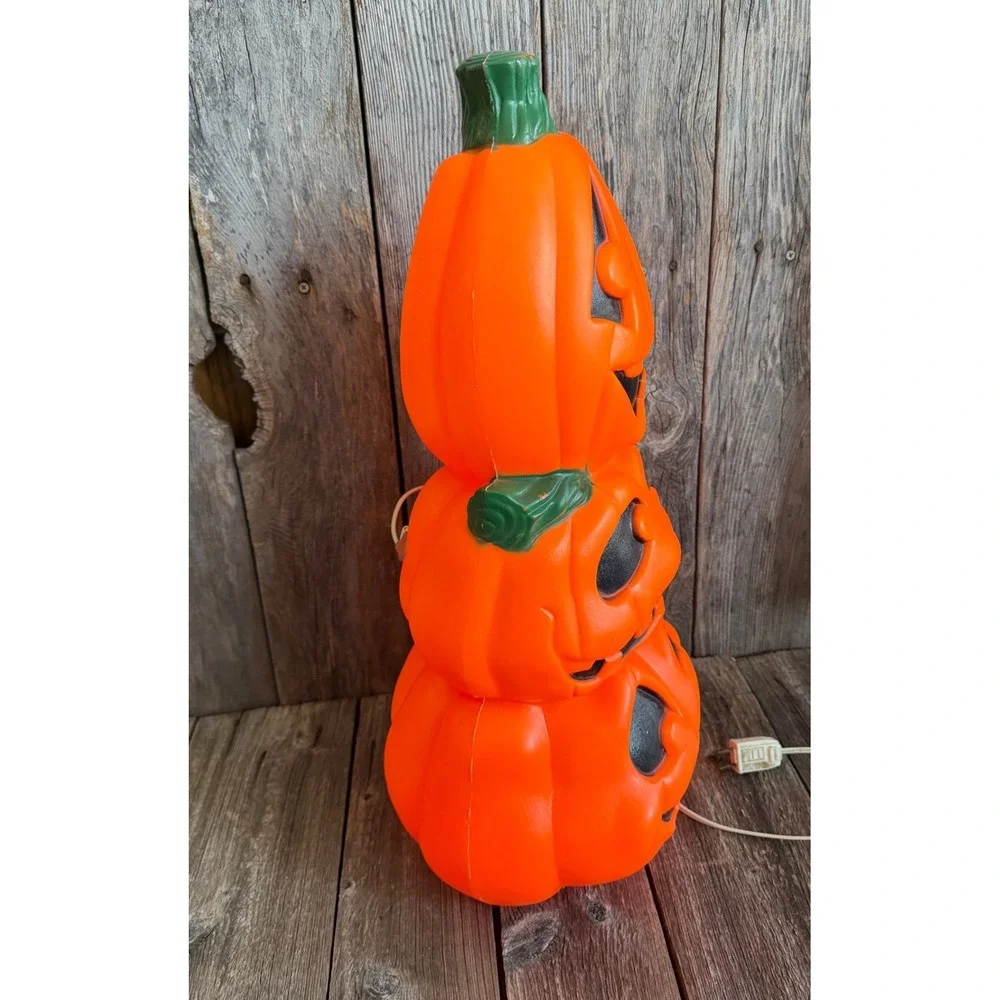 Vintage General Foam Plastics Pumpkin Blow Mold Orange Stacked Jack-O-Lantern